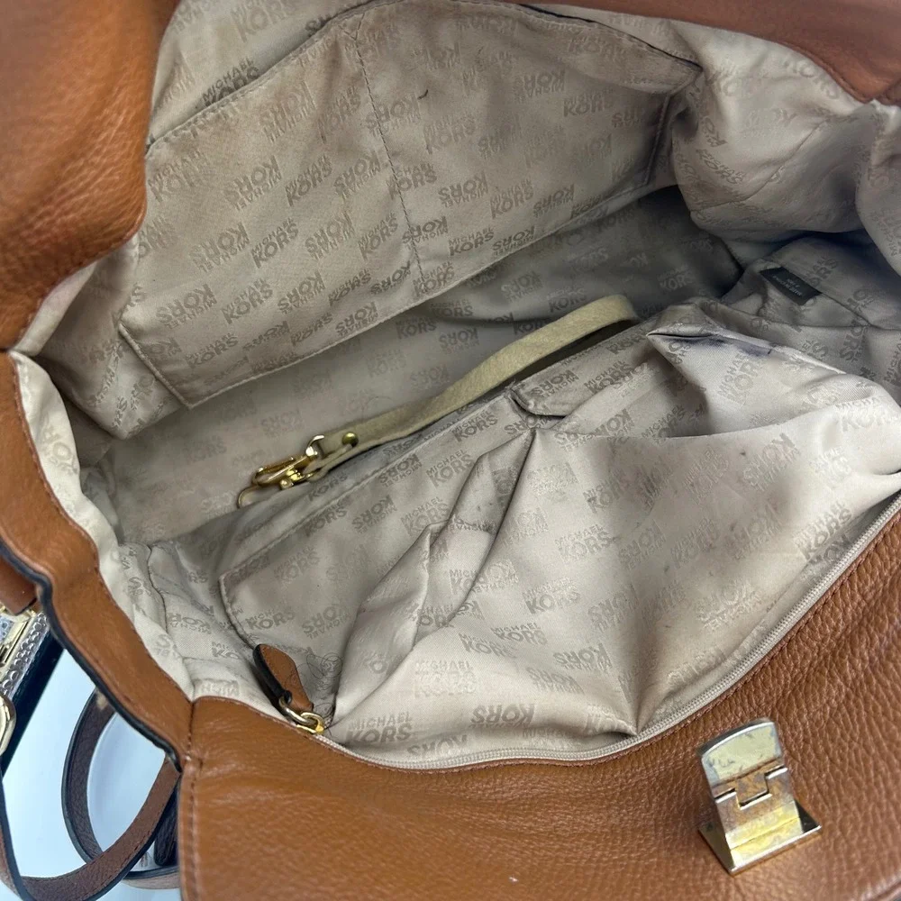 Michael Kors Satchel Womens Medium Brown Pebbled Leather Crossbody Bag